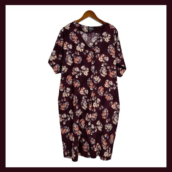 Land's End Red Floral Sheath Dress with Pockets Short Sleeve Women's 18W - Picture 1 of 14